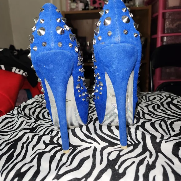 Y2k Mcbling Blue 💙✨️  rhinestone and silver studded platform high heels - Picture 5 of 8